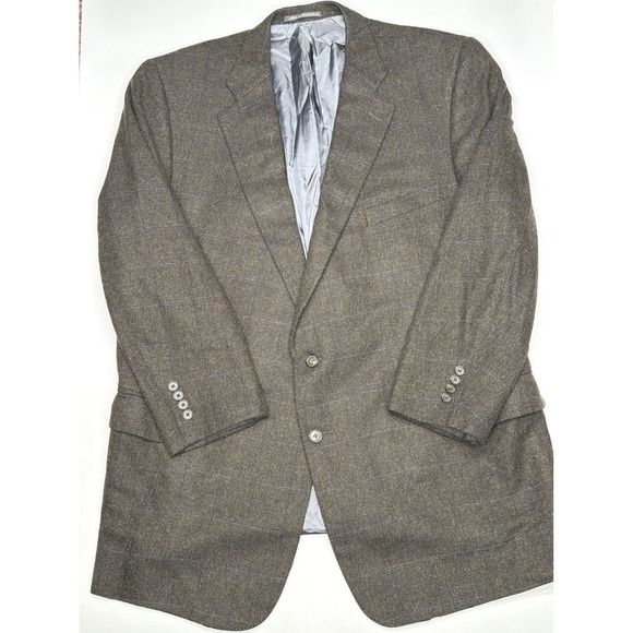 Ermenegildo Zegna Brown Plaid Silk Cashmere Sport Coat Blazer Big & Tall Men 70R